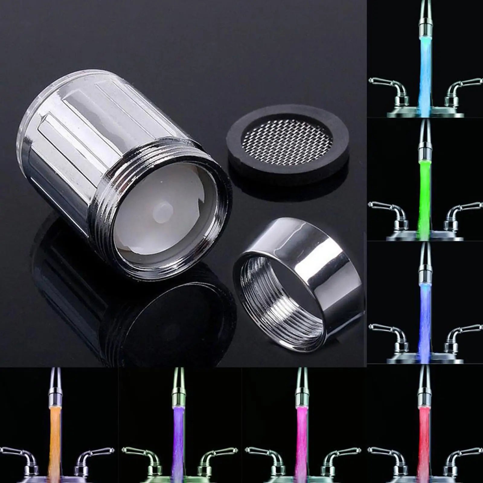 LED Color Changing Faucet For Bathroom Kitchen Taps Water Pressure Powered Automatic 7 Color Light Show No Battery Needed Tools