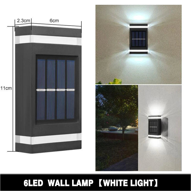 6/8/10/12 LED Solar Powered Wall Lamp Outdoor Waterproof Light UP and Down Illuminating Garden Yard Decoration Outside Sunlights