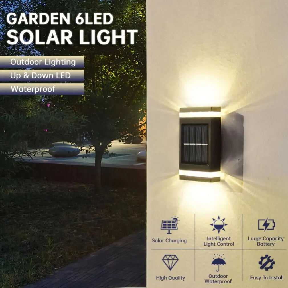 6/8/10/12 LED Solar Powered Wall Lamp Outdoor Waterproof Light UP and Down Illuminating Garden Yard Decoration Outside Sunlights