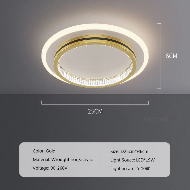 Modern LED Ceiling Light For Home Entrance Indoor Ceiling Lighting Fixtures with Crystal Lampshade Lights Round Square Luminaria