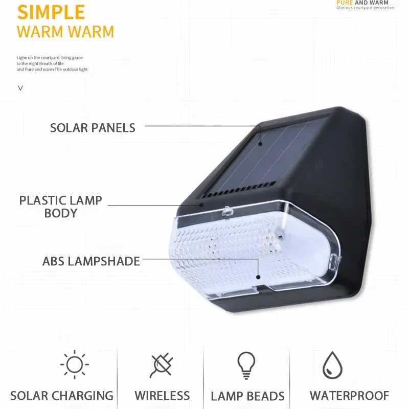 Home LED Solar Wall Lamp Road Light Induction Outdoor IP65 Rainproof Courtyard Garden Decoration Staircase Night Lighting Bright