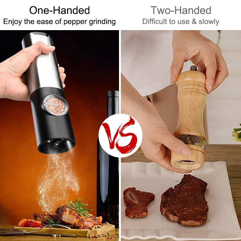 Electric Salt and Pepper Grinder Set With Led Light USB Rechargeable Automatic Spices Grinder Adjustable Spice Mill Kitchen Tool