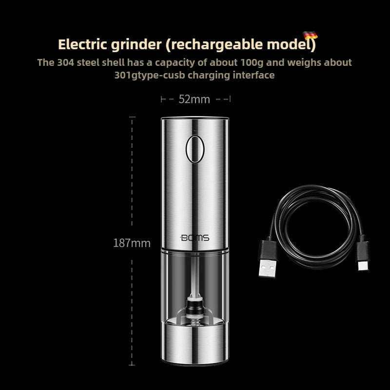 Electric Pepper Grinder Automatic Spice Grinder USB Rechargeable Adjustable Coarseness Spice Mill Kitchen Gadget Tools