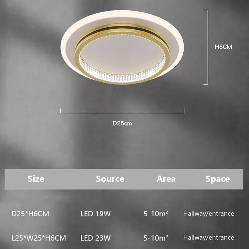 Modern LED Ceiling Light For Home Entrance Indoor Ceiling Lighting Fixtures with Crystal Lampshade Lights Round Square Luminaria