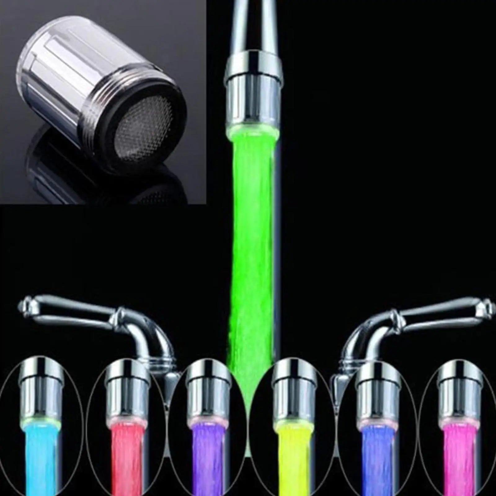 LED Color Changing Faucet For Bathroom Kitchen Taps Water Pressure Powered Automatic 7 Color Light Show No Battery Needed Tools