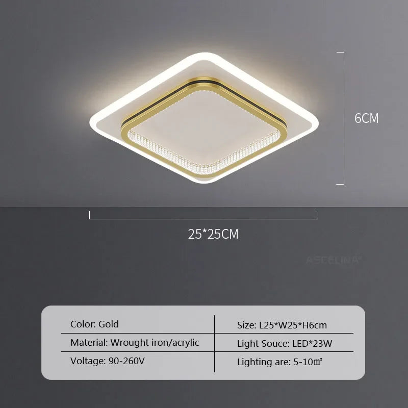 Modern LED Ceiling Light For Home Entrance Indoor Ceiling Lighting Fixtures with Crystal Lampshade Lights Round Square Luminaria