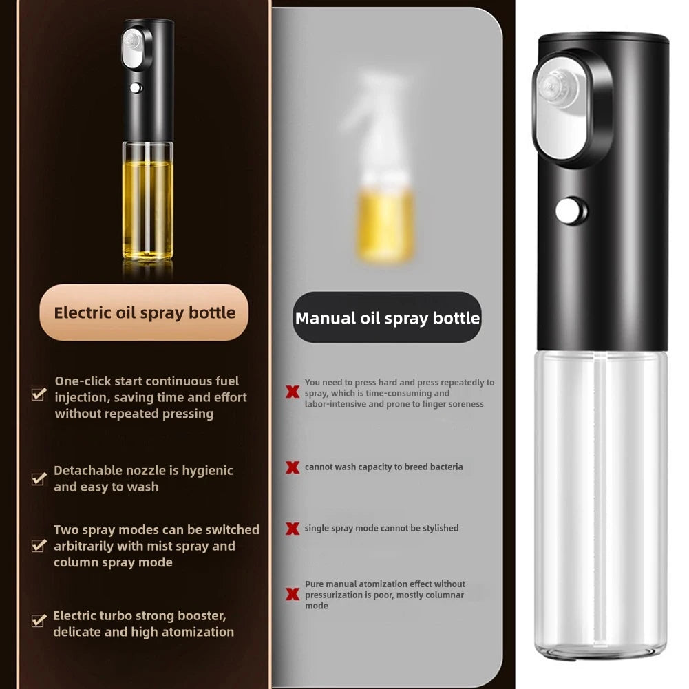Electric Oil Spray Bottle 200ml Glass Cooking Oil Dispensers Olive Oil Butters Sprayers For Kitchen Air Fryer BBQ Salad Baking