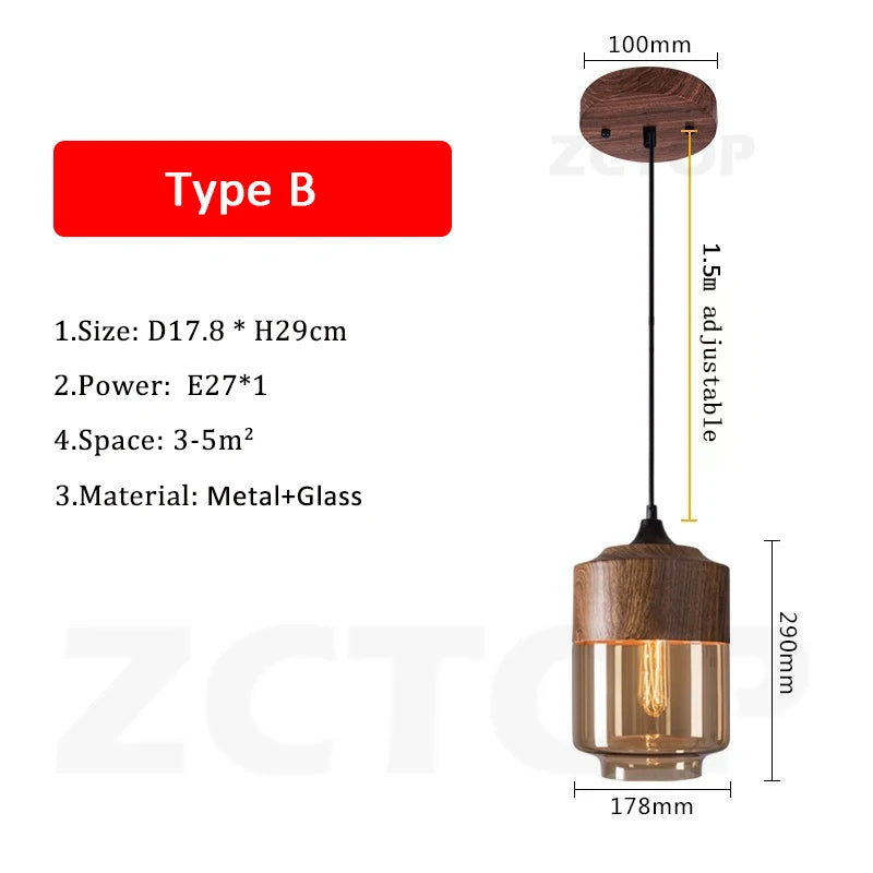 Industrial Retro LED Pendant Light Home Indoor Decoration Hanging Lamp Dining Room Restaurant Kitchen Glass Bedside Light E27