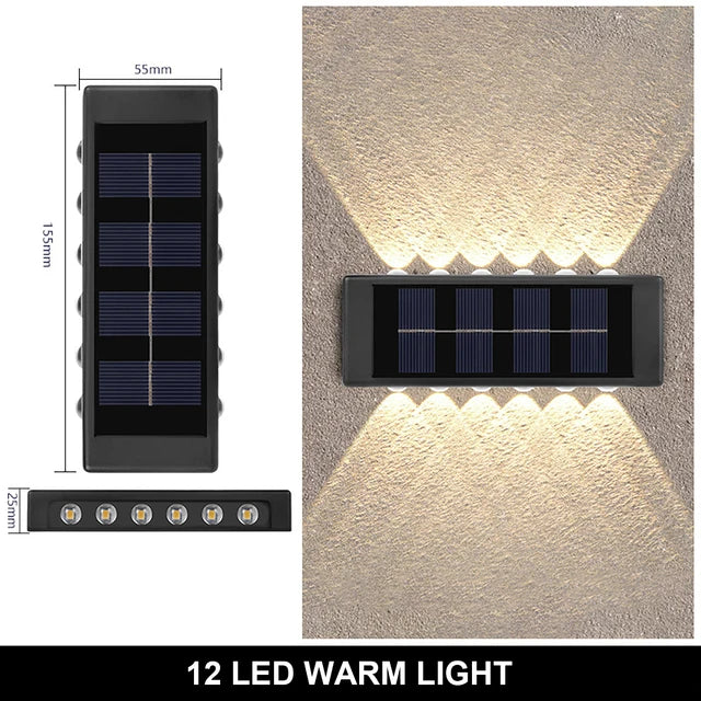 6/8/10/12 LED Solar Powered Wall Lamp Outdoor Waterproof Light UP and Down Illuminating Garden Yard Decoration Outside Sunlights