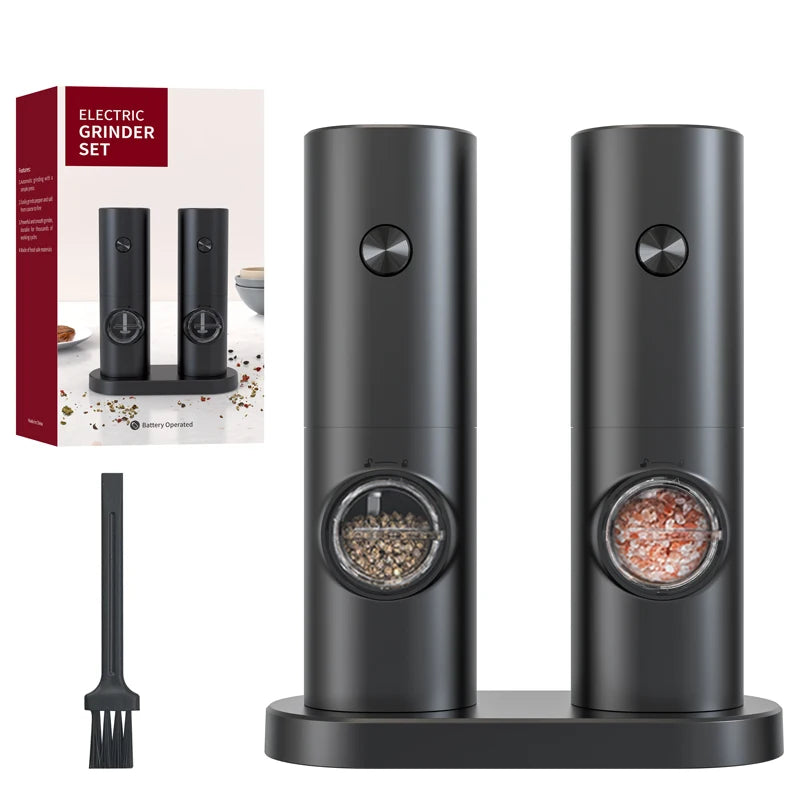 Electric Salt and Pepper Grinder Set Battery Powered Mill Adjustable 5 Levels of Coarseness Salt and Pepper Grinder with Base