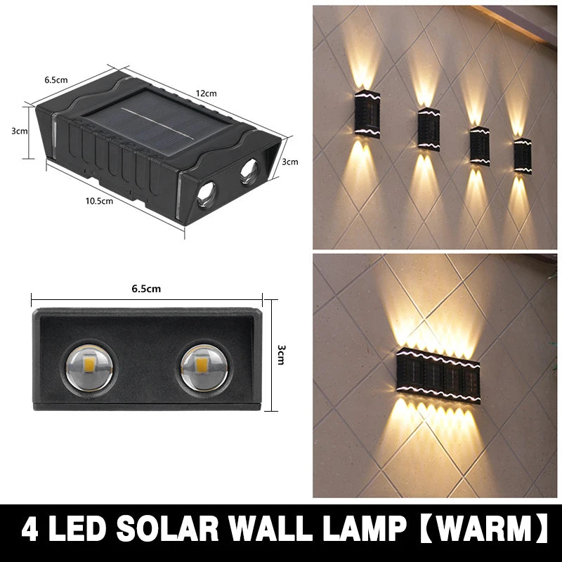 6/8/10/12 LED Solar Powered Wall Lamp Outdoor Waterproof Light UP and Down Illuminating Garden Yard Decoration Outside Sunlights