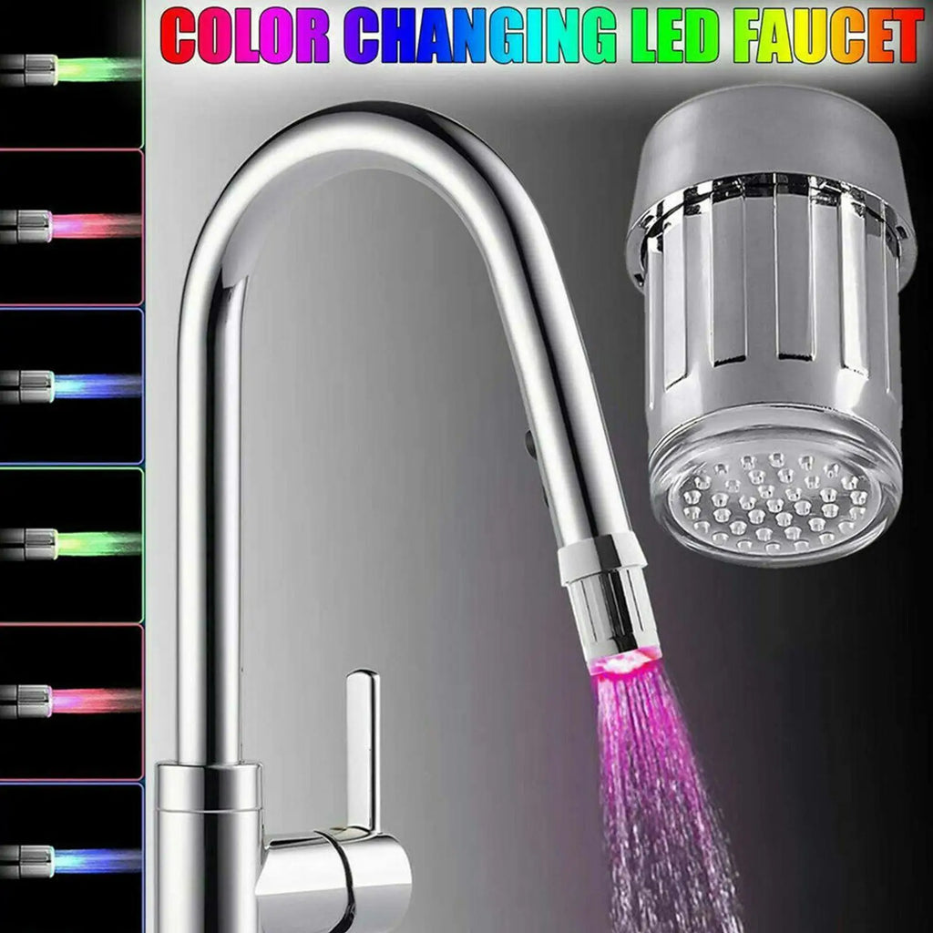 LED Color Changing Faucet For Bathroom Kitchen Taps Water Pressure Powered Automatic 7 Color Light Shower Accessories