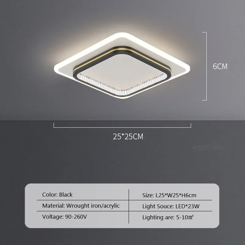Modern LED Ceiling Light For Home Entrance Indoor Ceiling Lighting Fixtures with Crystal Lampshade Lights Round Square Luminaria