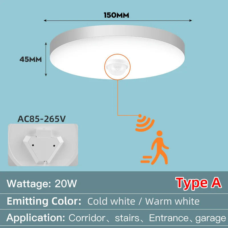 Led Ceiling Lamp With Motion Sensor 40W 30W 20W 18W 15W 12W Led Ceiling Light Fixtures For Entrance Balcony Corridor 110V 220V