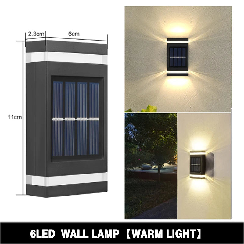 6/8/10/12 LED Solar Powered Wall Lamp Outdoor Waterproof Light UP and Down Illuminating Garden Yard Decoration Outside Sunlights
