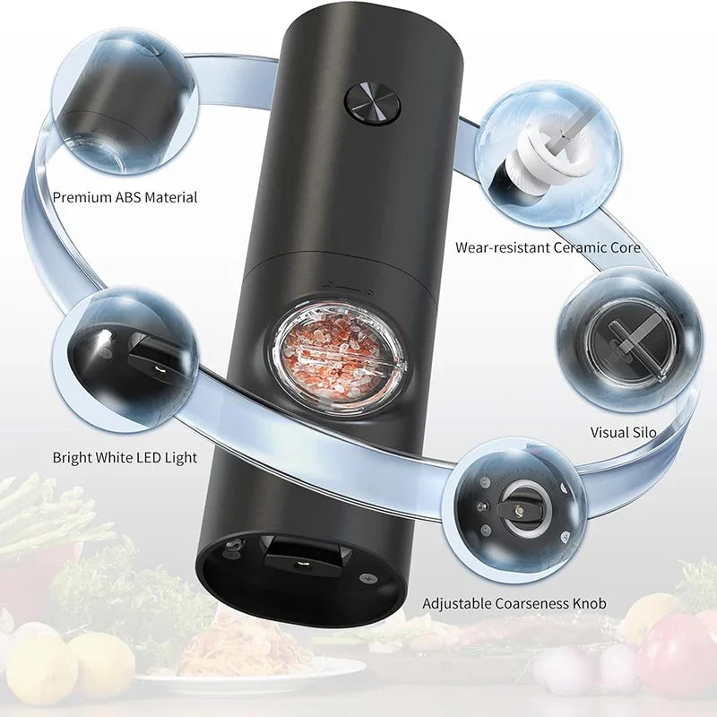Electric Salt and Pepper Grinder Set Battery Powered Mill Adjustable 5 Levels of Coarseness Salt and Pepper Grinder with Base