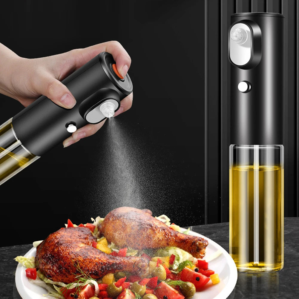 Electric Oil Spray Bottle 200ml Glass Cooking Oil Dispensers Olive Oil Butters Sprayers For Kitchen Air Fryer BBQ Salad Baking