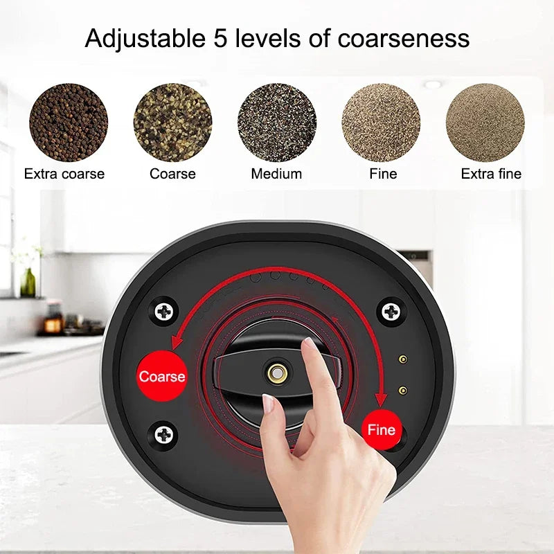 Electric Salt and Pepper Grinder Set With Led Light USB Rechargeable Automatic Spices Grinder Adjustable Spice Mill Kitchen Tool