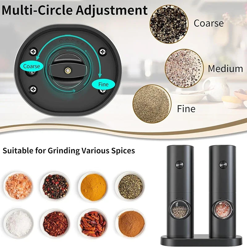 Electric Salt and Pepper Grinder Set Battery Powered Mill Adjustable 5 Levels of Coarseness Salt and Pepper Grinder with Base