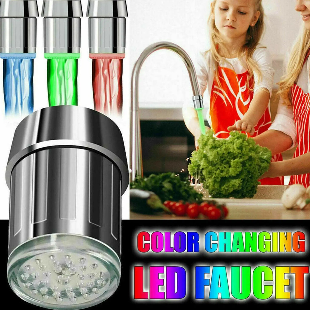 LED Color Changing Faucet For Bathroom Kitchen Taps Water Pressure Powered Automatic 7 Color Light Shower Accessories