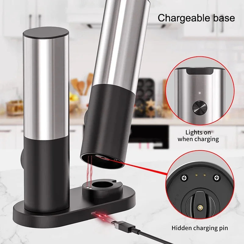 Electric Salt and Pepper Grinder Set With Led Light USB Rechargeable Automatic Spices Grinder Adjustable Spice Mill Kitchen Tool