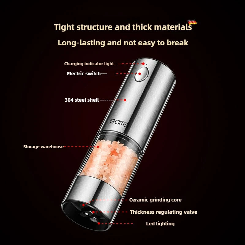 Electric Pepper Grinder Automatic Spice Grinder USB Rechargeable Adjustable Coarseness Spice Mill Kitchen Gadget Tools